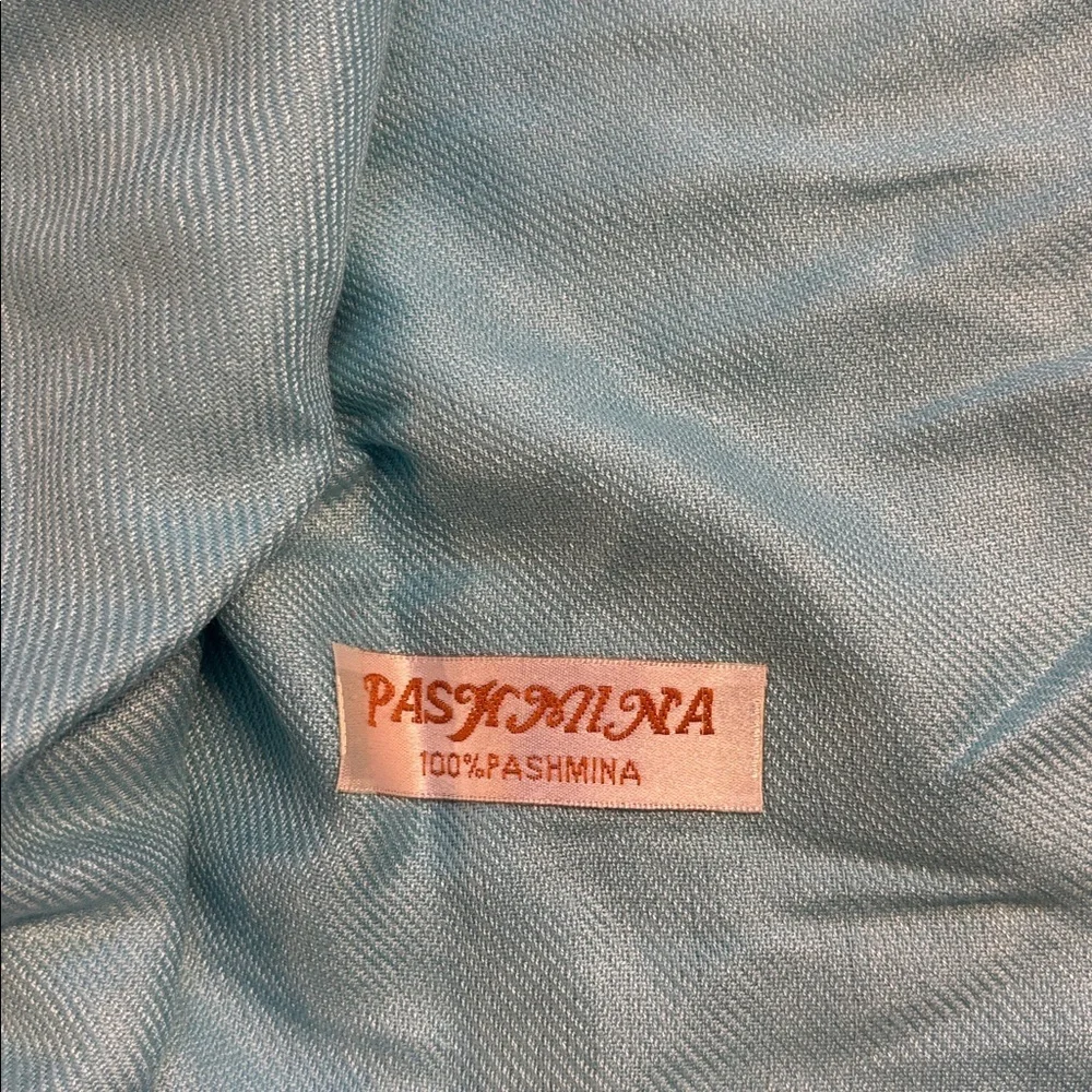 Classic PASHMINA light blue shawl scarf  fringed wrap